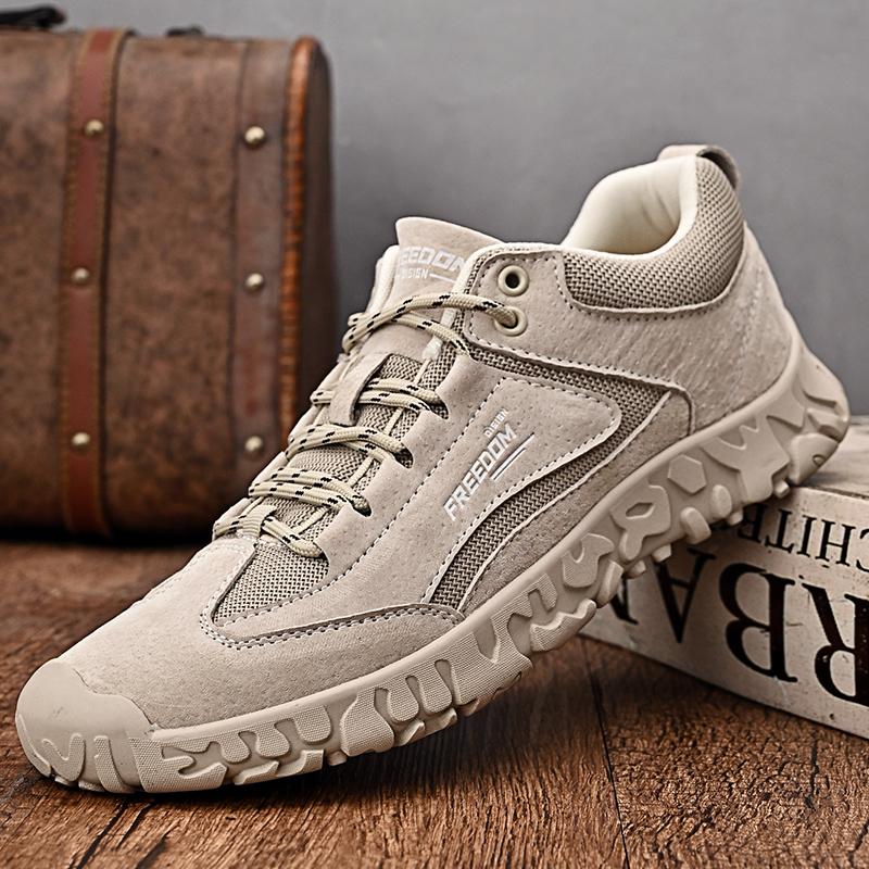 2025 Suede Leather Men Mens Hiking Shoes Outdoor Low Ankle Hunting Trekking Sneakers Plus Size Tourism High Quality Shoes Beige