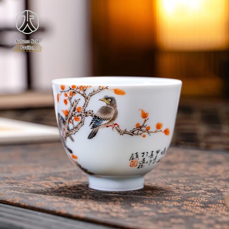 Jingdezhen Cheng De Xuan Alum Red Magpie Ceramic Master Teacup
