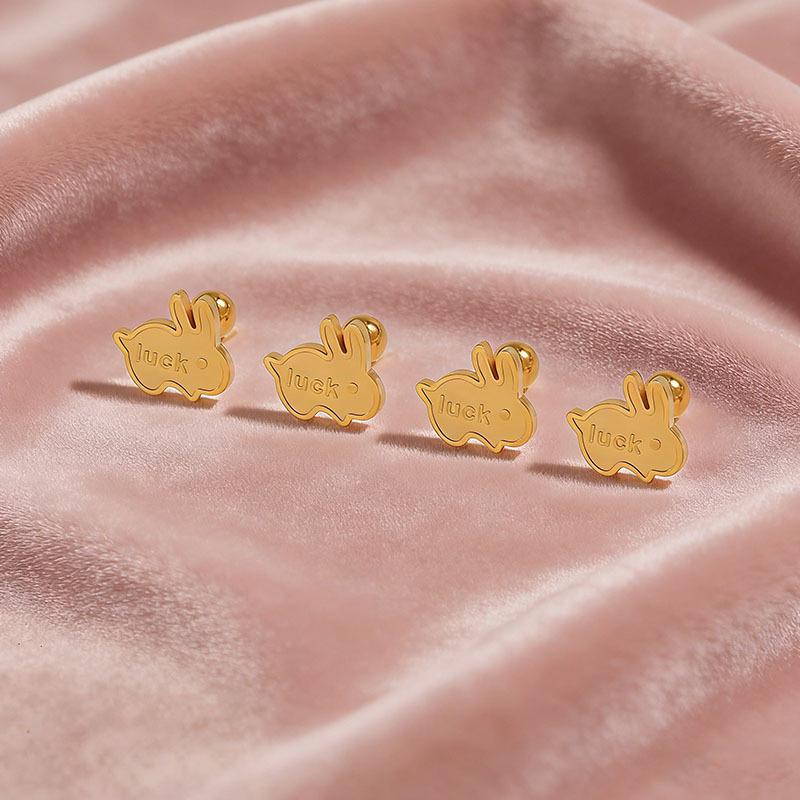 Korean-Style Cute Frosted Rabbit Ear Bone Stud Earrings - Women's Fashionable Titanium Steel