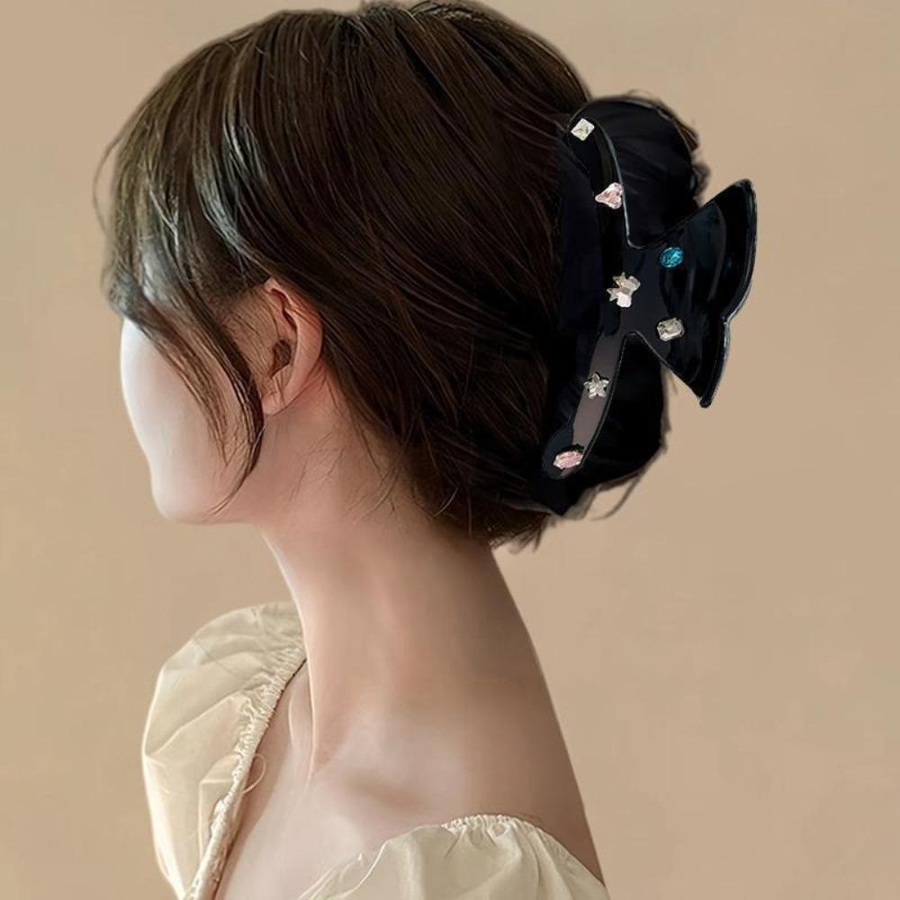 Уксусная кислота Бабочка коготь для волос блестящий большой зажим для акулы милый горный хрусталь захват зажим для путешествий