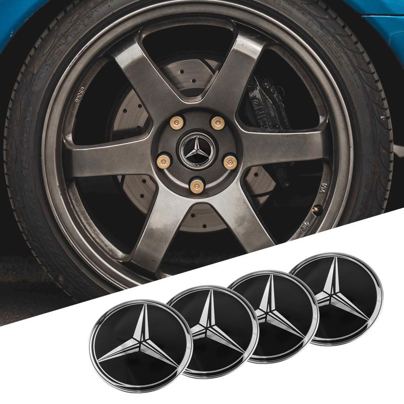 CRU1 4Pcs 56mm Car Emblem Auto Wheel Center Hub Caps Decal Accessories For Mercedes Benz B/C/E/S Class A Class C200L GLC GLK