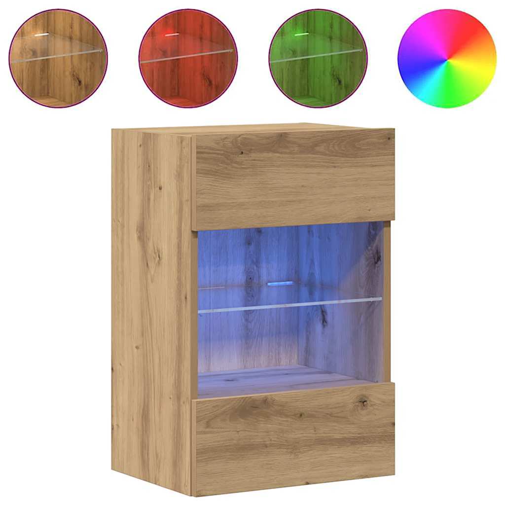 Vidaxl Szafki Ścienne Pod Tv Z Oświetleniem Led 2 Szt. Dąb Artisan