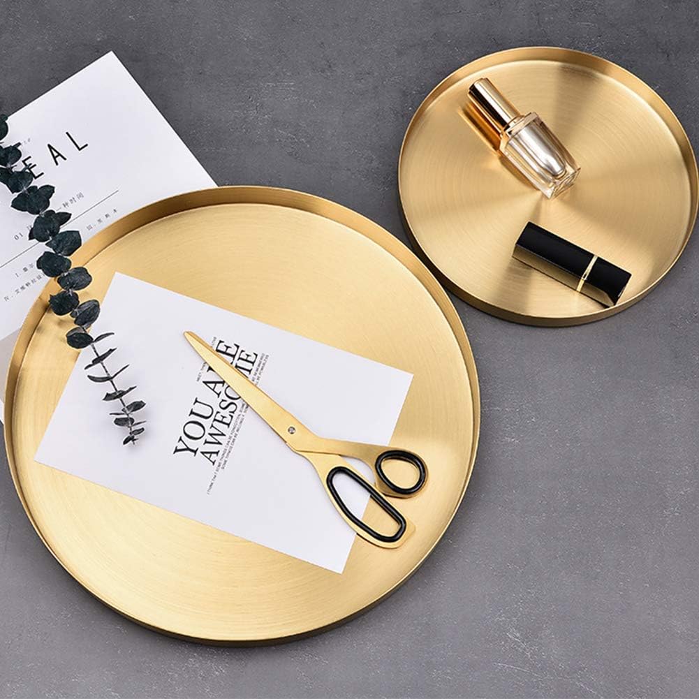 Gold Shiny Round Storage Tray Durable And Sturdy Metal Decorative Organizer Tray Metal Decorative