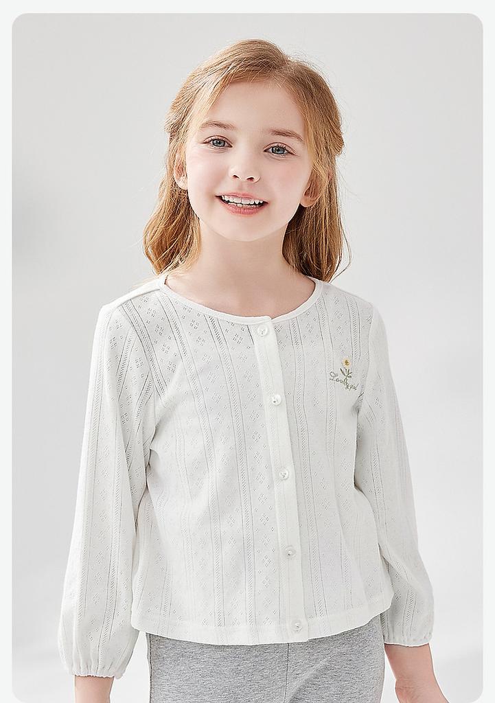Girls' Air Conditioning Shirt Summer Mid to Large Children's Thin Outdoor Cardigan Coat with Small Flower Embroidered Dot Diamond Button
