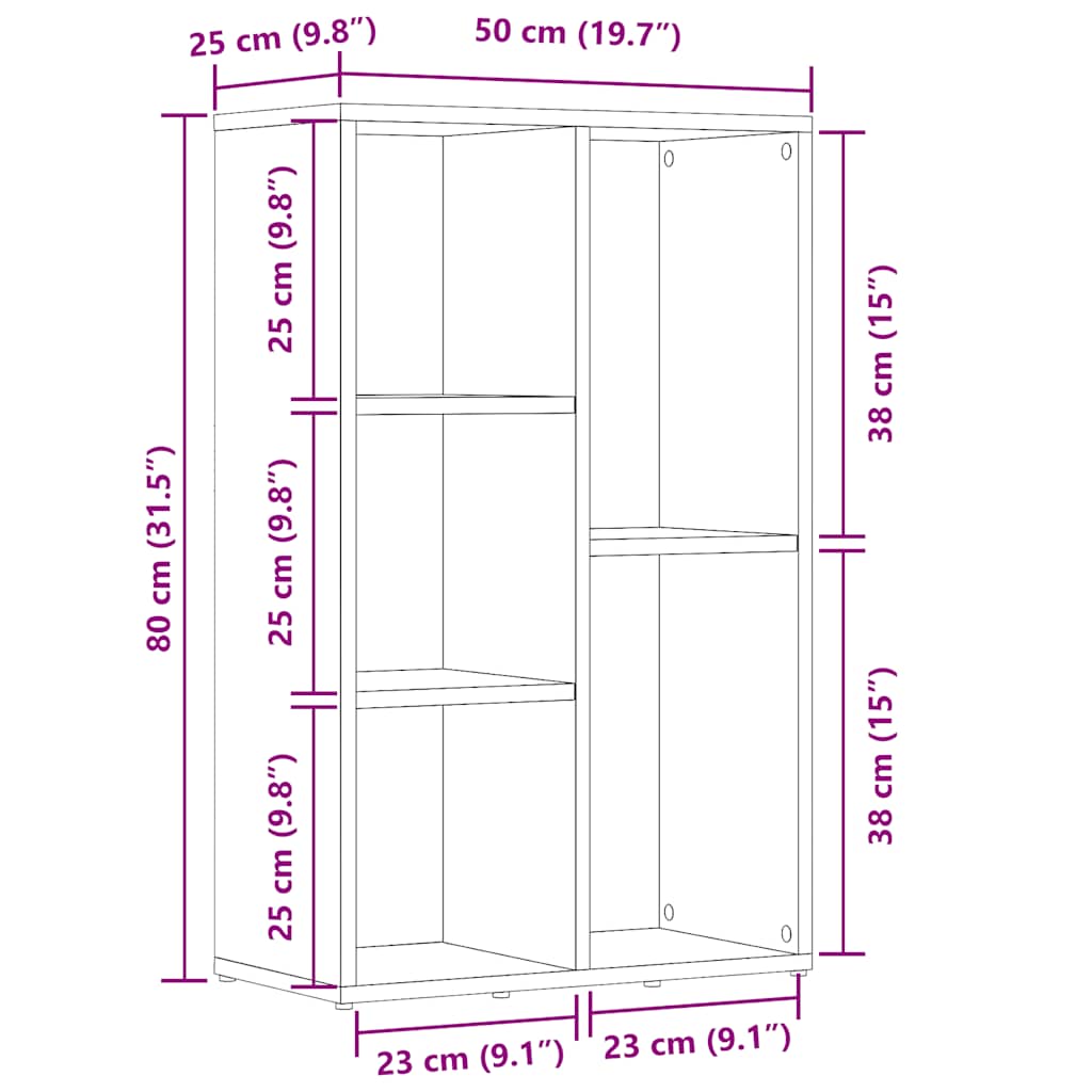 Bookshelf Vintage Wood Look 50 X 25 X 80 Cm Engineered Wood