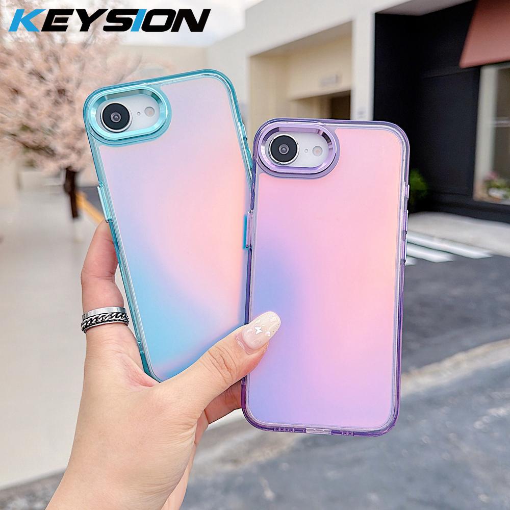 KEYSION Fashion Laser Gradient Colorful Phone Case for iPhone 17e 16e Soft TPU+PC Shockproof Back Cover for iPhone 16e 17e 2026