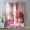 2pc    Window Drapes Pink Flowers and Plants Versatile Polyester Fabric  Without Electricity Family Party Decoration Use for