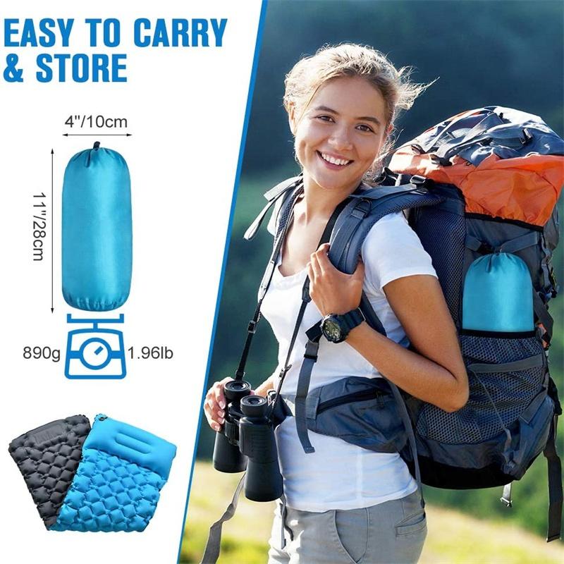 Saltea de camping gonflabilă pentru dormit cu pernă, presă de picioare, saltele de dormit ultraușoare, durabile și impermeabile, saltea de camping
