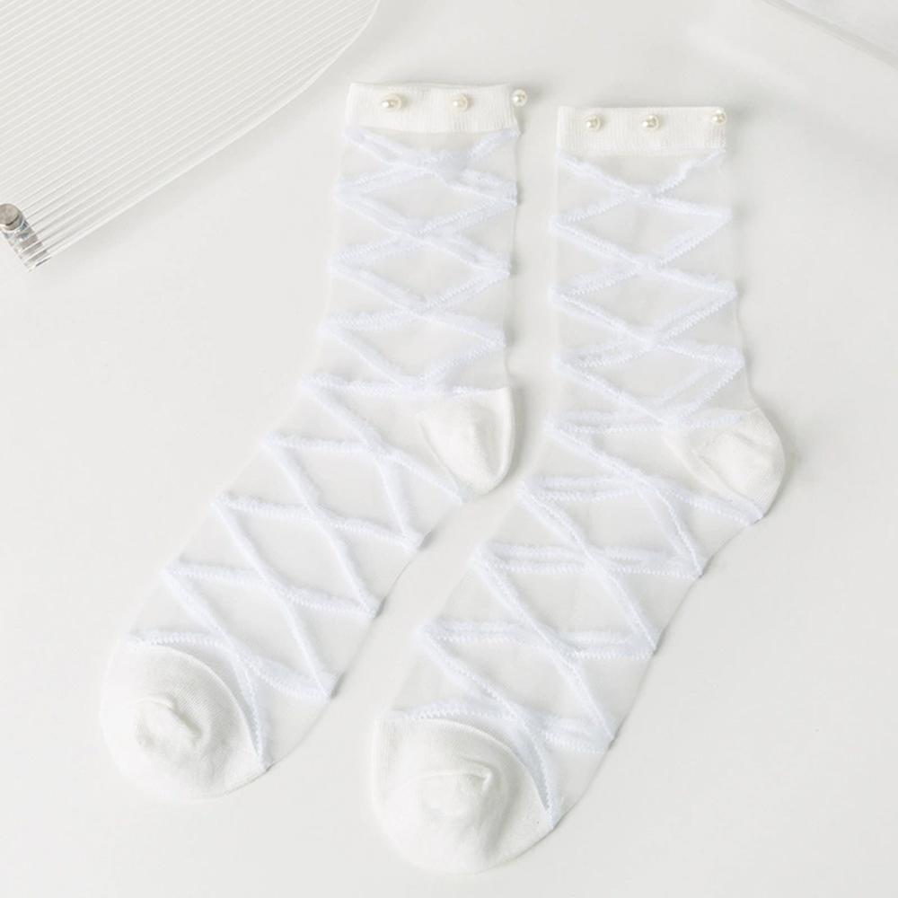 Women Lolita Organza Ruffle Ankle Socks, Summer Sheer Glass Silk Crisscross Strap Mesh Socks, Japanese Sweet Cosplay Short Socks
