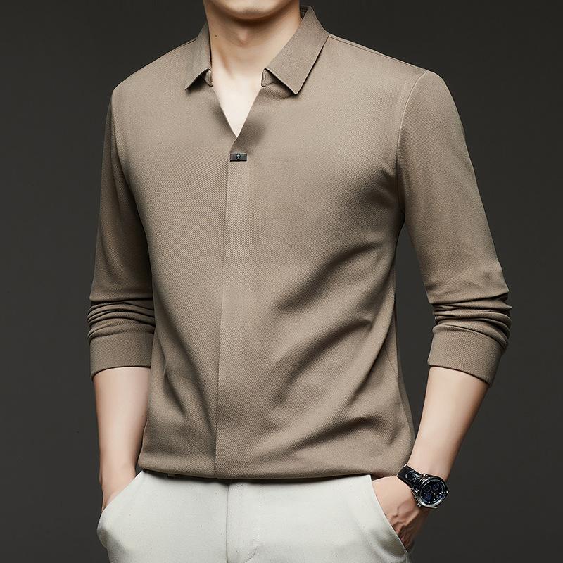 Autumn And Winter Men'S Long-Sleeved Scissor Collar T-Shirt, All Seamless High-Quality German Velvet Thickened Bottomed Top T-Shirt