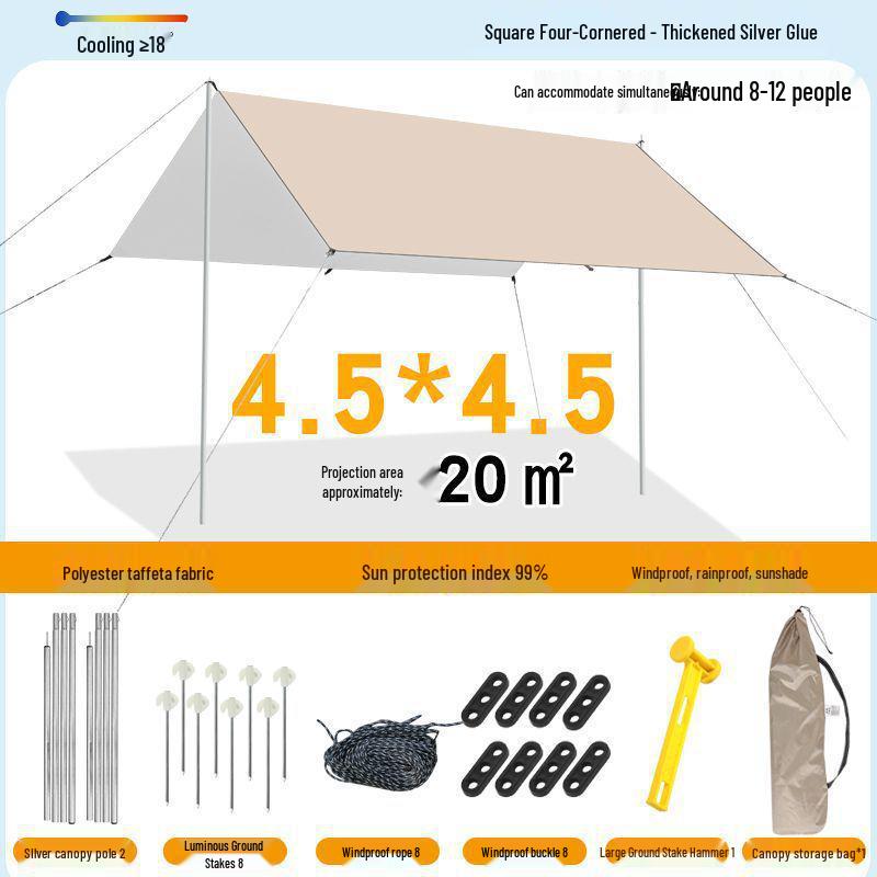 Pogrubiony Namiot Zadaszenie Zewnętrzne - Czarno-Srebrny Klej Osłona Przeciwsłoneczna na Piknik, Kemping, Grill i Ochrona przed Deszczem.