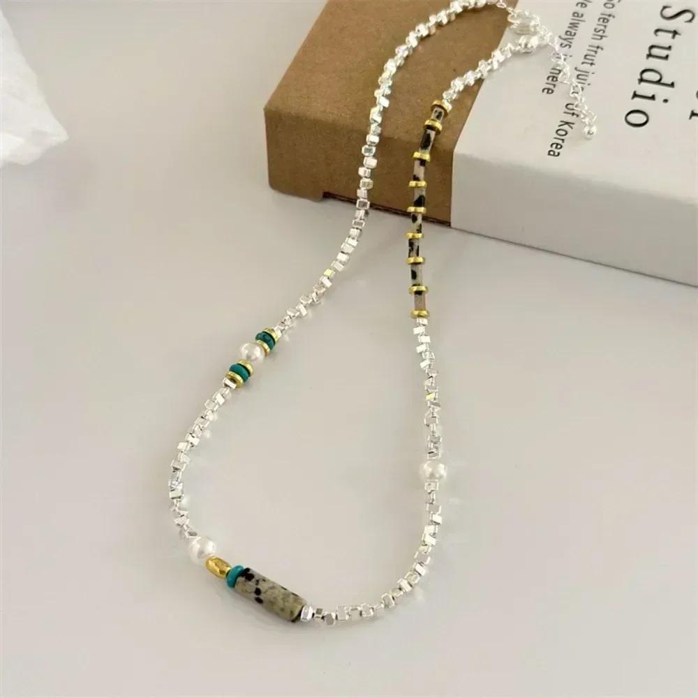 Korean Exquisite Retro Flower Love Heart Beaded Necklace For Women Personality Simple Cool Clavicle Chain Fashion Y2K Jewelry