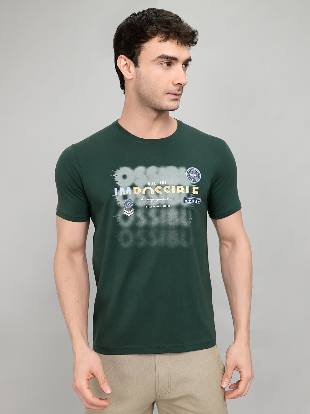 Monte Carlo Men Regular Fit Green Tshirt L