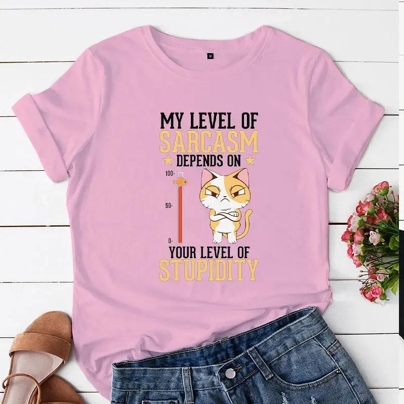 My Level of Sarcasm Depends on Your Level of Stupidity Print Unisex Tshirts Cat Tops T Shirt Harajuku T Shirt for Unisex Clothing
