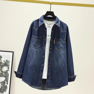 Autumn Denim Mid-Length Women's Long Sleeve Loose Shirt Outerwear