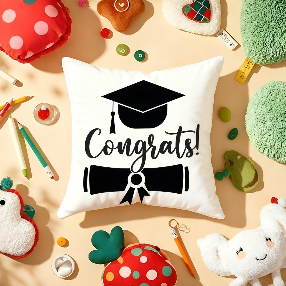 Graduation Season Motivational Slogan Cushion Cover Plush Fabric Soft Double-Sided Printed Sofa Home Child Gift Pillow Case