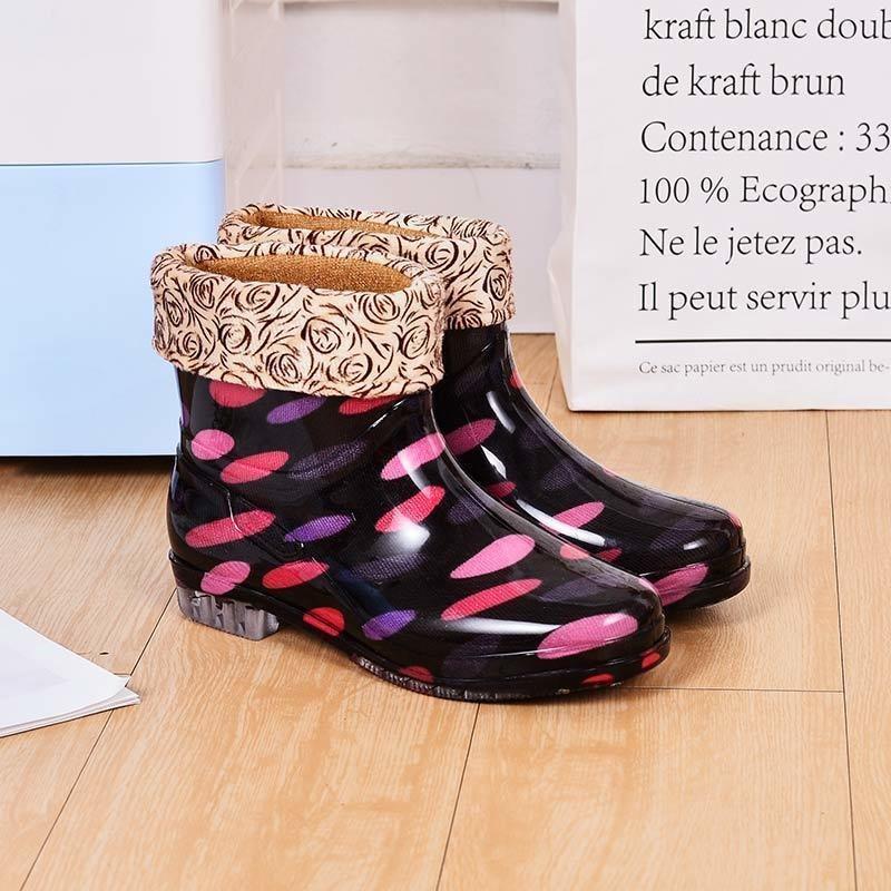 Fashion Rain Shoes Women's Water Shoes Short Tube Velvet Warm Non-slip Rain Boots Water Boots Adult Car Wash Summer