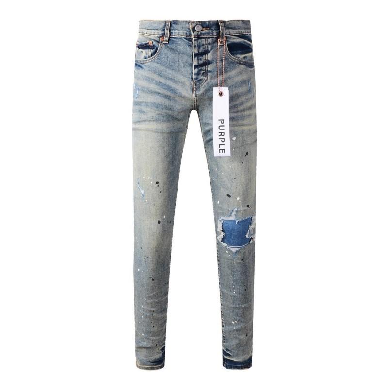Mens Slim Fit Jeans Punk Style Distressed Printed Denim Pants Teens Casual Wear