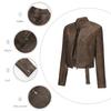 New Women's Motorcycle Style Leather Jacket with Belt Long Sleeve Zipper Jacket Spring and Autumn Leather Jacket