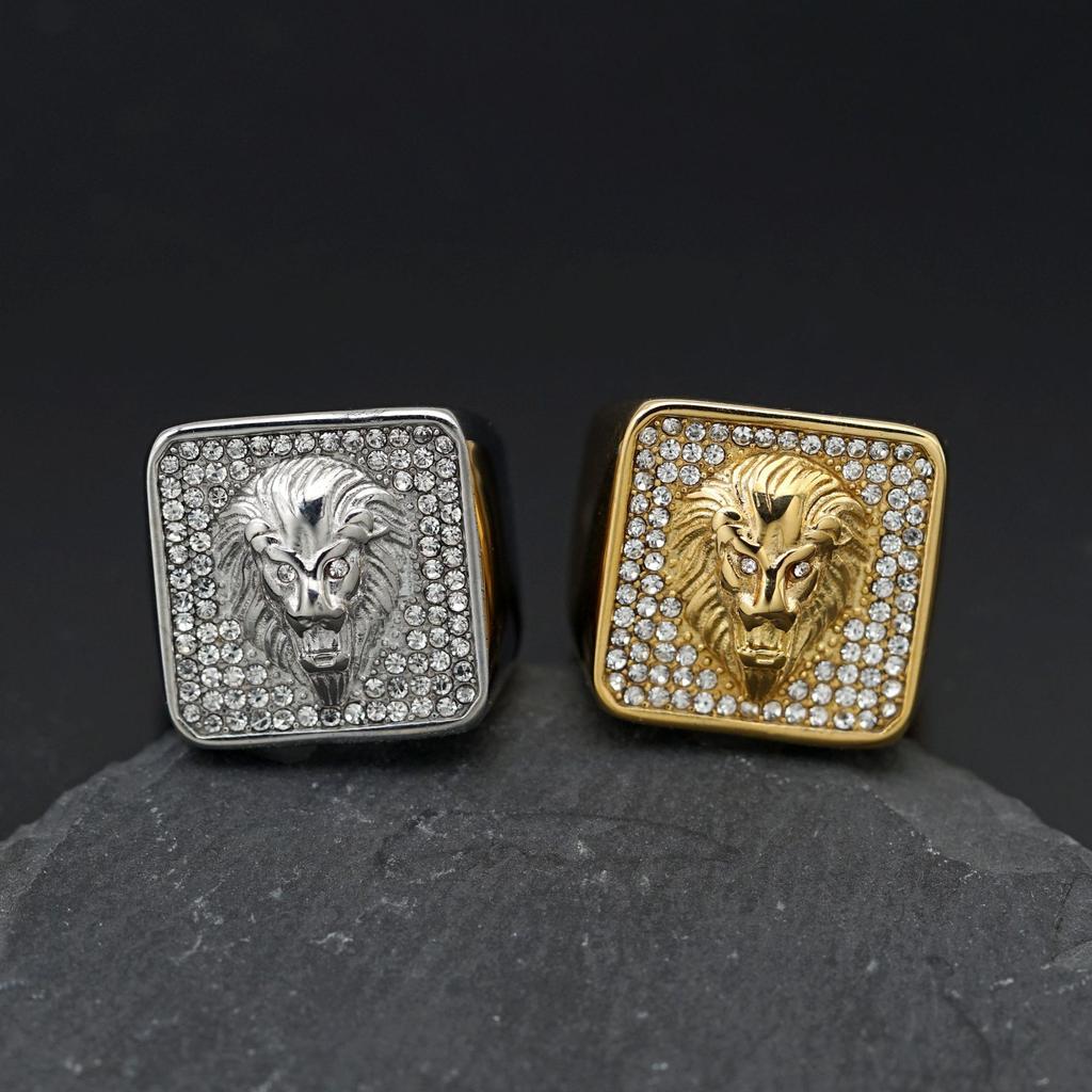 New 316L Stainless Steel Men lion Ring with rhinestone Rock Party for Biker Rider Male Boyfriend Jewelry Best Gift