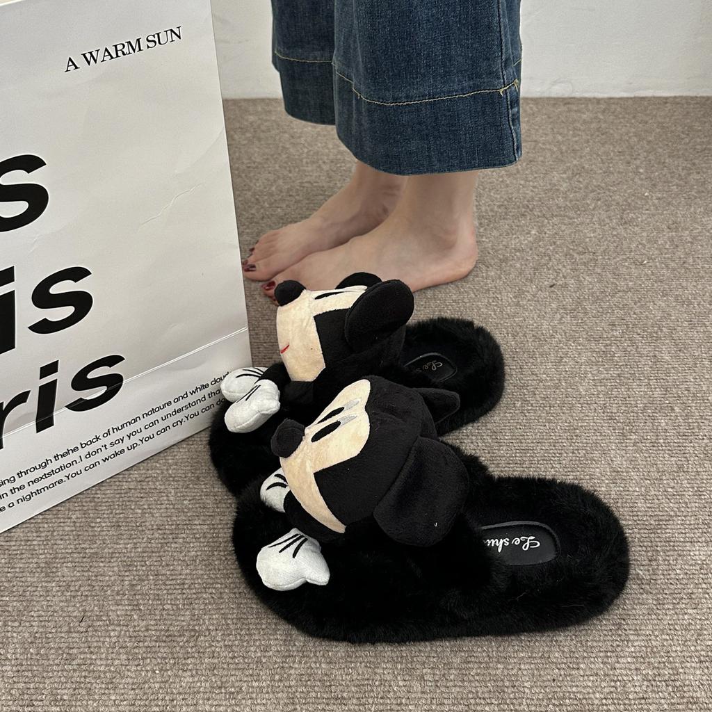 Fashion Cartoon Casual Bag Head Fluffy Slippers 2025 Autumn and Winter Suede Cute Cartoon Outer Wear Home Cotton Slippers