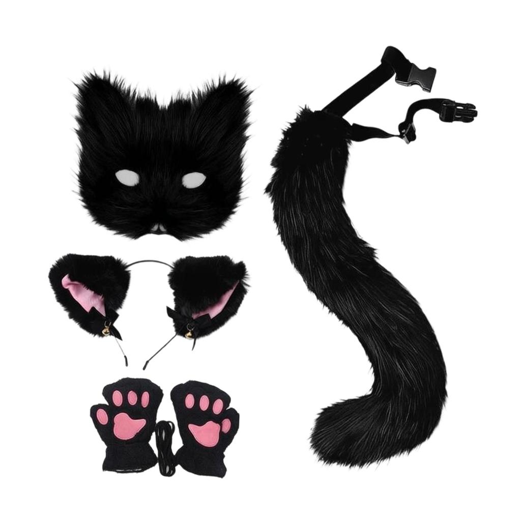 Animal Cosplay Set Plush Fox Ears Headband and Paw Gloves Halloween Costume for Role Play Party