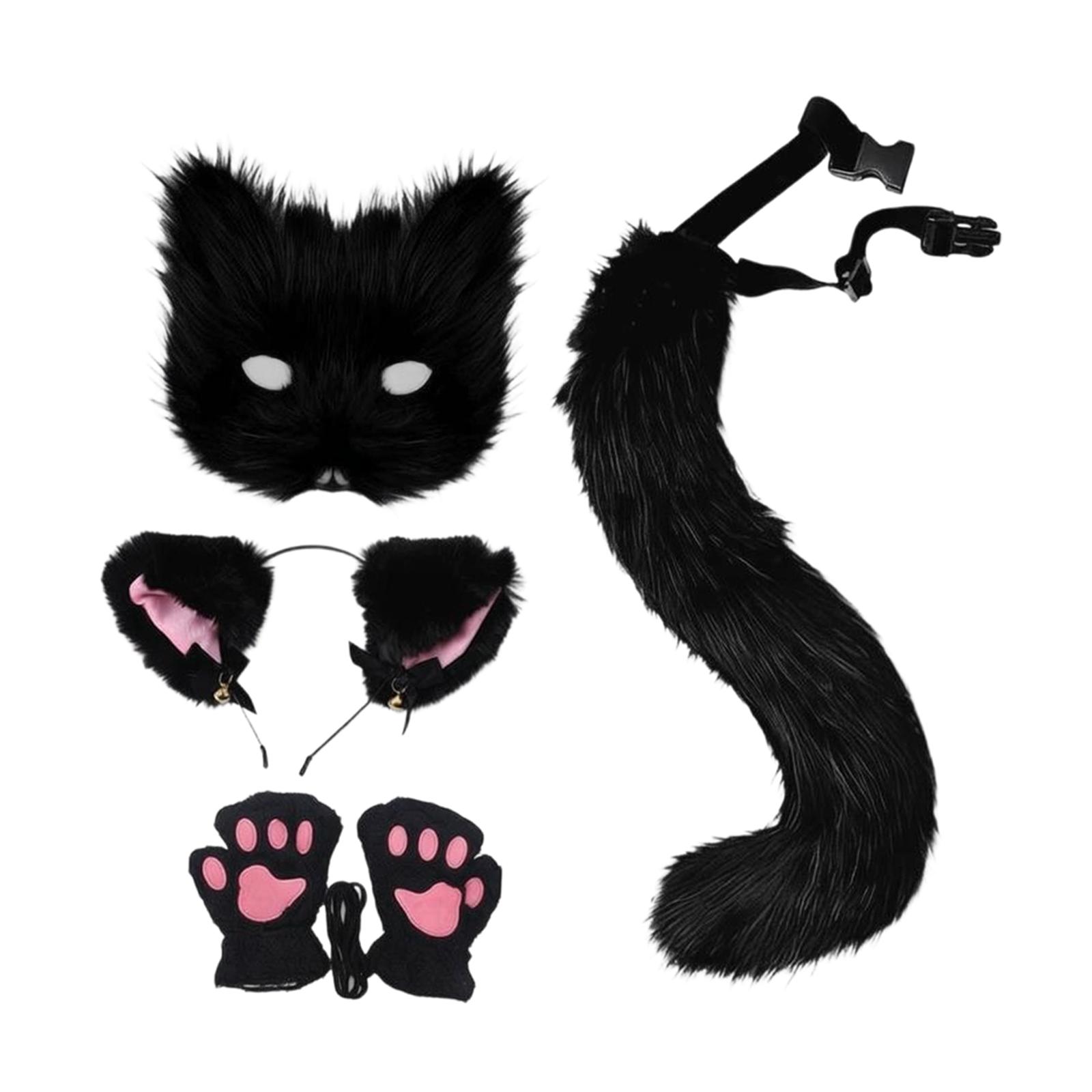 

Fox Cat Ears Headband and Tail Set Hair Hoop for Stage Cosplay Birthday Carnival чорний