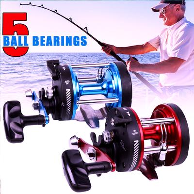 Trolling Reels Metal Round Drum BaitCasting 5BB Fishing Wheel  Red and Blue