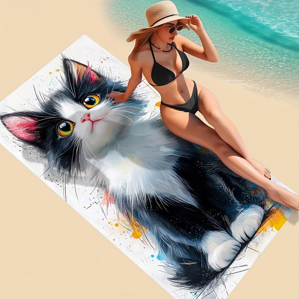 Cat Printed Microfiber Quick Dry Towel, Super Soft for Beach Pool Bath Yoga Camping