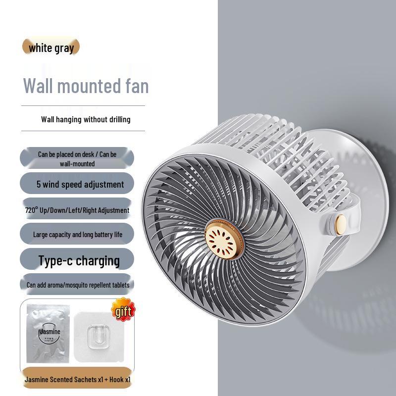 

Wall-Mountable USB Charging Air Circulation Fan with Aroma Feature for Dorms, Homes, or Outdoors - Strong Wind Power Large Fan + Large Capacity Battery білий/сірий колір
