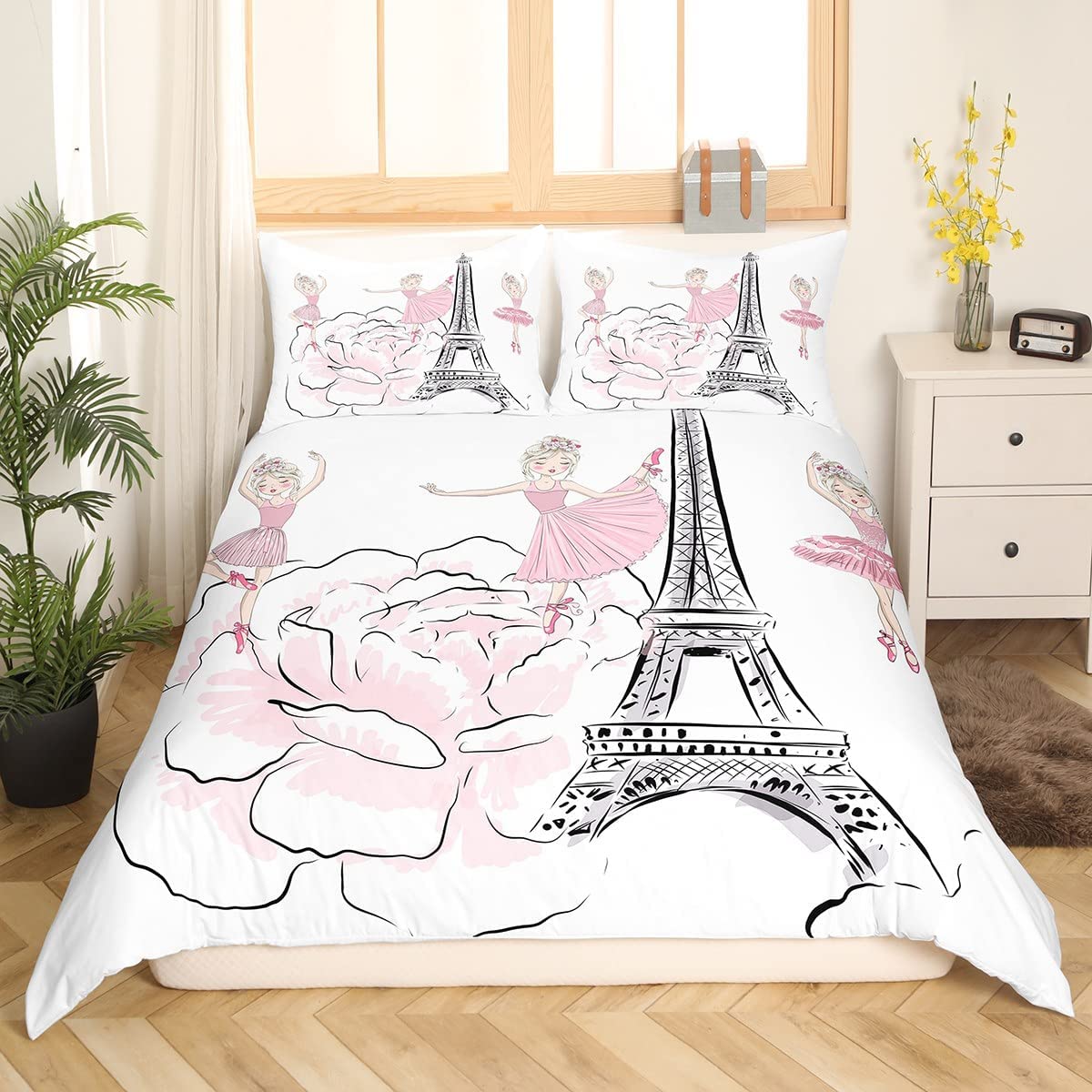 

For Kids Teens Adults Room Decor - Gymnastics Ballet Lovers Duvet Cover Set Full Twin Size,Beauty Silhouette Polyester Bedding Set EU single(135x200cm)
