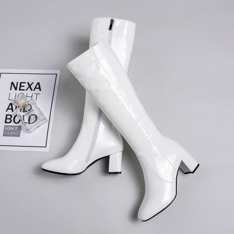 European and American Women's Shoes, Simple Round Toe Thick Heels, High Heels, Side Zippered Long Boots, Knee High Boots