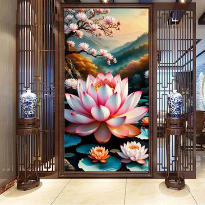 Lotus Large Size Diamond Painting Flowers Diy Full Square Round Drill Rhinestone Embroidery Scenery Mosaic Cross Stitch Kits Wall Decor