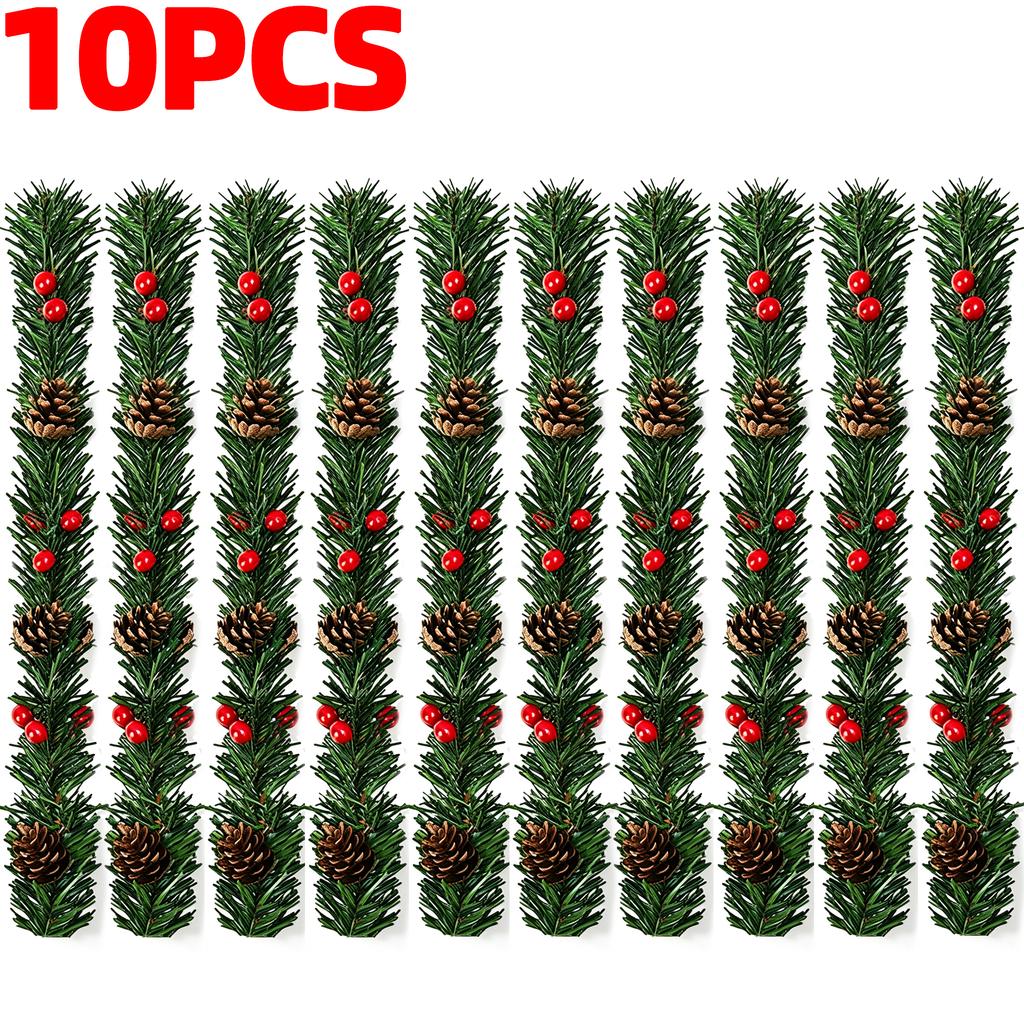 34CM Simulated Red Berry Wreath Strap Green Rattan Garland with Pine Cones Xmas Tree Christmas New Year Door Home Stairs Decor