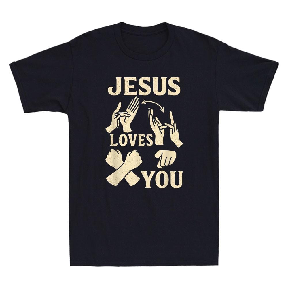 ASL Teacher American Sign Language Christian Jesus Loves You Retro Men s T-Shirt S