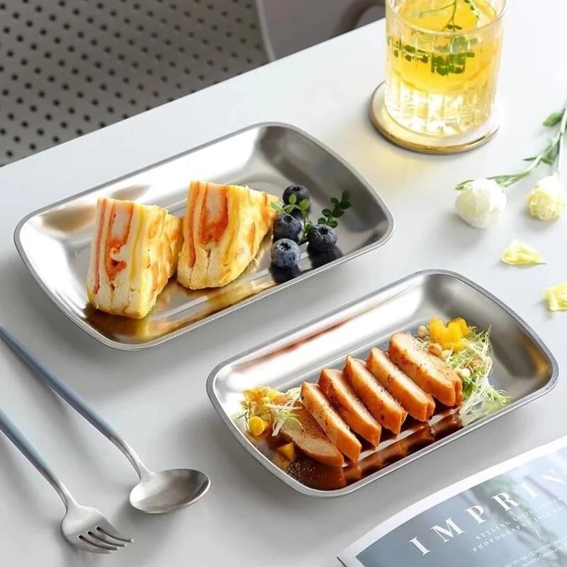 Stainless Steel Square Plate Serving Tray Easy Clean Snack Food Holder for Home Restaurant Coffee Shop