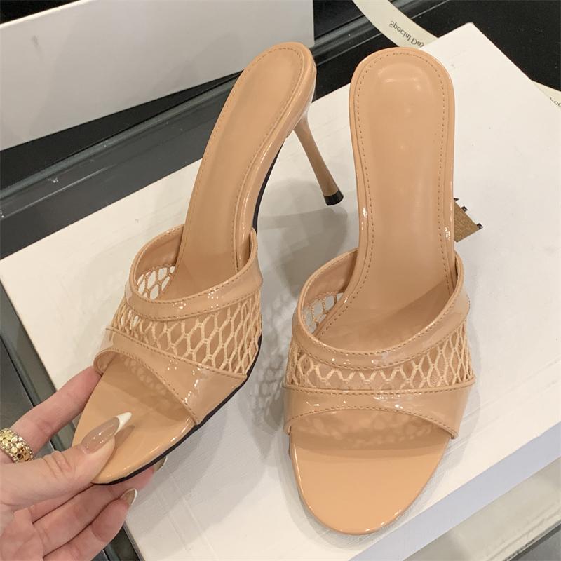 Fashion Eilyken Summer Fashion Mesh Woman Slippers Elegance Stripper Thin Low Heels Beach Ladies Mules Slides Shoes Zapatos De Mujer