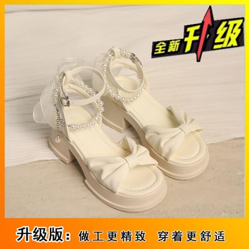 

Босоножки женские летние 2025 лето интернет-знаменитость повседневный темперамент бант толстый каблук с юбкой слово с босоножками 40