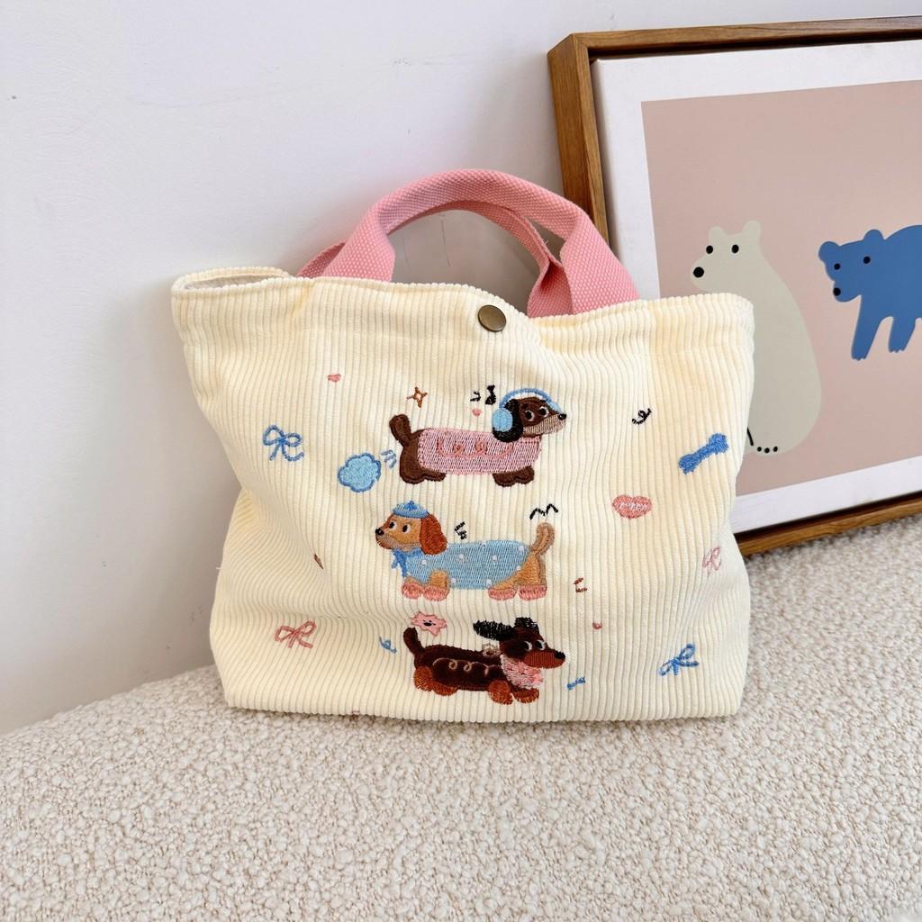 Очаровательная плюшевая мультяшная сумка-тоут с вышивкой, мягкий вельветовый ланч-бокс StyleA