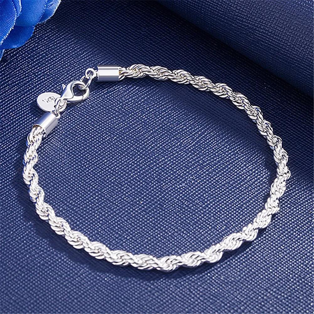 Sterling Utsøkt Solid Kjede Armbånd Mote Sjarm Kvinner Menn Bryllup Søte Enkle Modeller Smykker