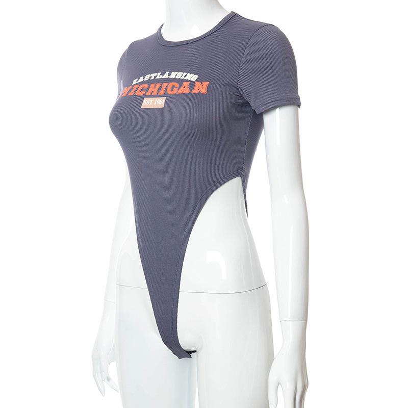 Y2K Spring/Summer Women's Contrasting Printed Letter Round Neck Sexy Slim Fit Jumpsuit