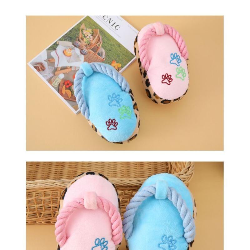 Cotton Rope Plush Squeaky Slipper Chew Toy For Small Medium Dogs