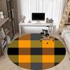 1 Stück Orange Schwarz karierter Stuhlteppich für das Büro, Runde Polyestermatte, Innendekoration für das Büro, Pflegeleichtes Gewebe, Waschbarer rutschfester Teppich