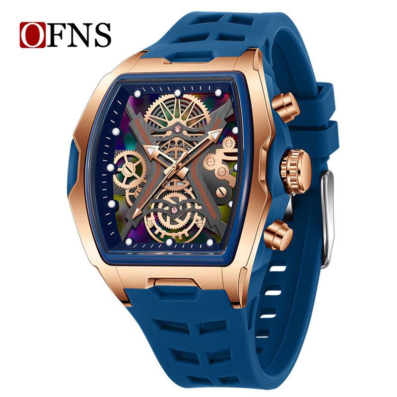 European Sports-Style Men s Quartz Watch, Hollow Barrel Design, Curved Mirror, Multi-Night Luminous, Waterproof and Casual.