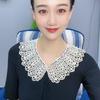 Hollow Polyester Shawl Faux Collar with Pearl Lace and Button