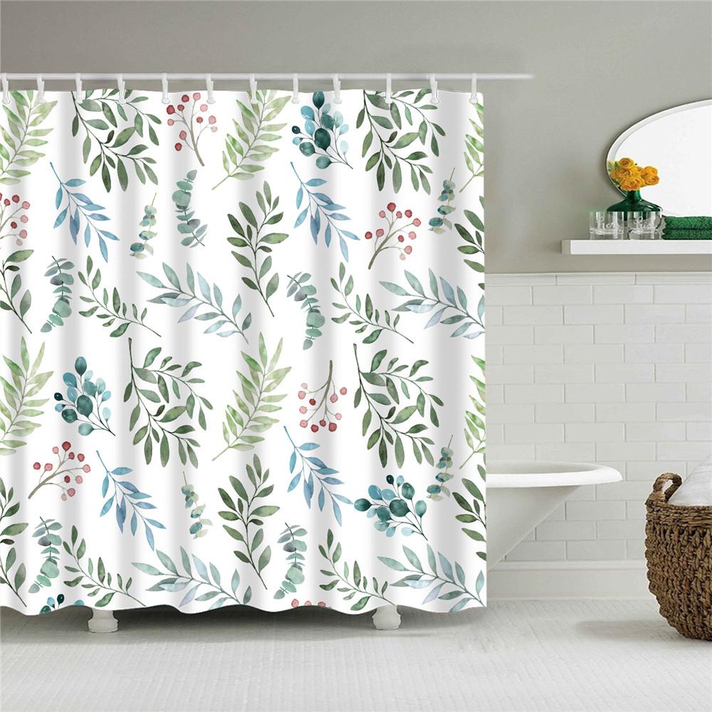 Plant Stripes Shower Curtain Bathroom Waterproof Polyester Shower Curtains for Bathroom Flower Print Bath Curtain with Hooks