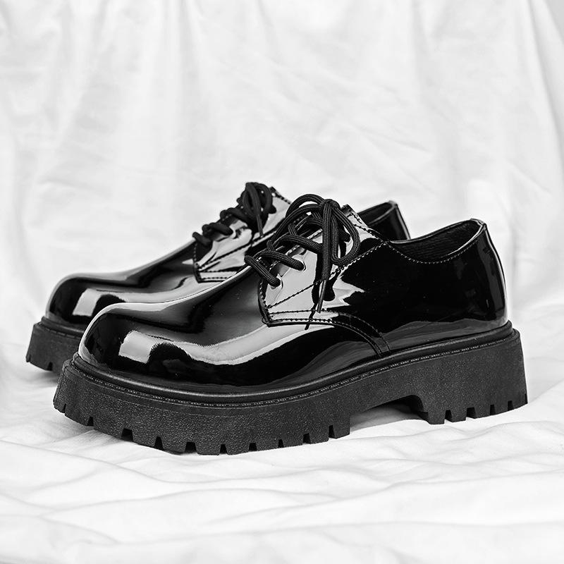 

Модная мужская кожаная обувь в британском стиле, с большим круглым носком, противоскользящая, формальная, повседневная, модельная, удобная, черная, осень-зима 2025, мода 44 чёрный