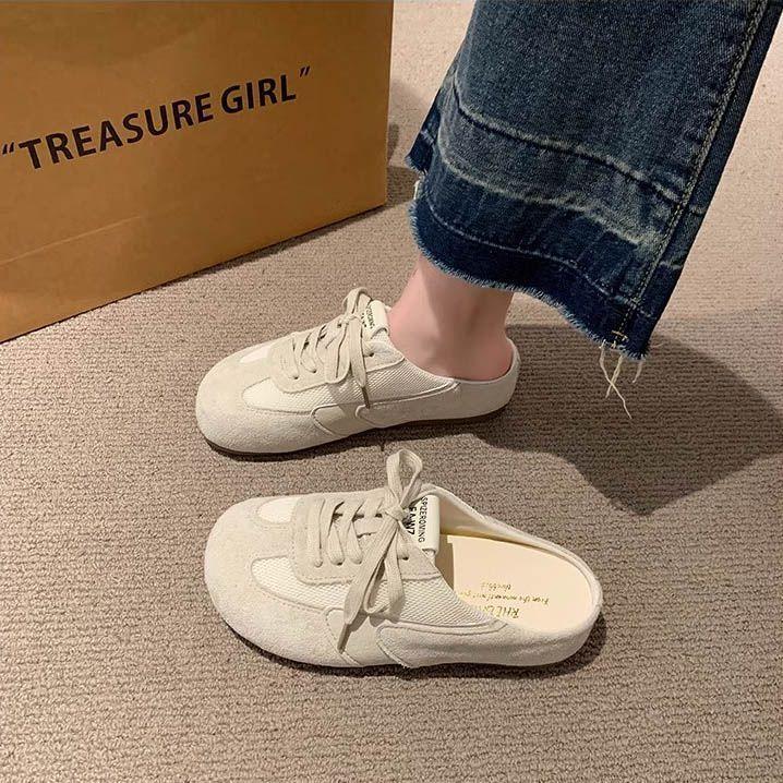 

Ленивая педаль ретро Birkenstock половинки женские носить дышащие внутренние обувь для увеличения роста женская плоская подошва 35 бежевый