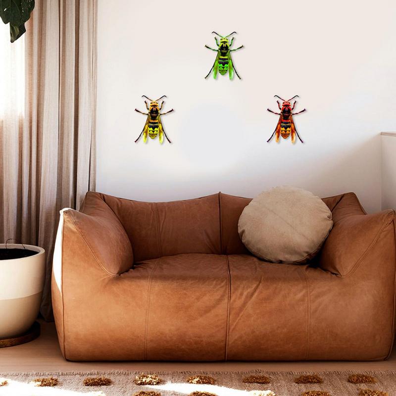 Wespen Wand Baum Hängende Skulpturen Metall Bunt 3D Wespe Außen Skulptur 3x Realistisch Ästhetisch Tier Skulptur Haus