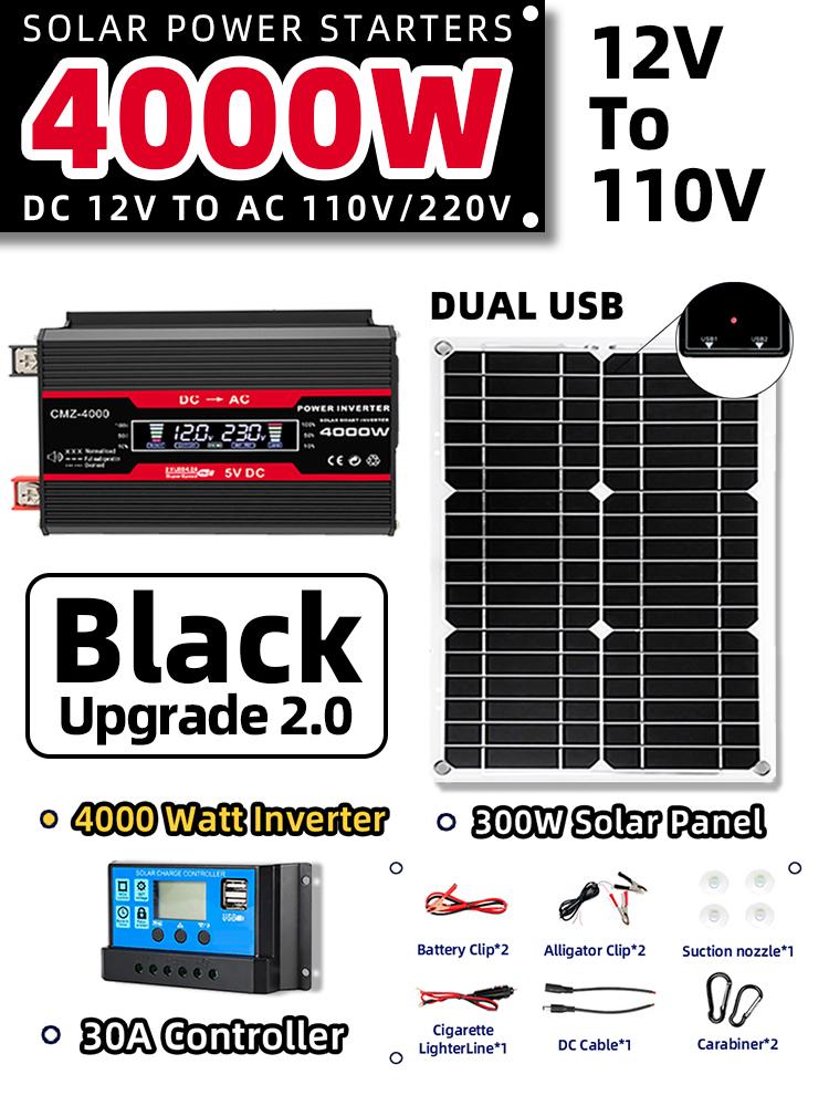 Solární panelový systém 12V až 110V/220V, 600W, regulátor nabíjení solárních panelů, sada solárního invertoru 6000W, kompletní generátor energie
